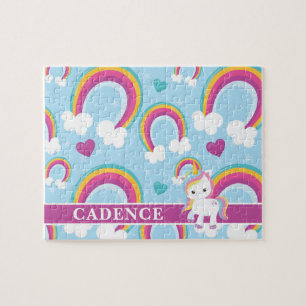 Magical Rainbow Unicorn Personalised Kids Jigsaw Puzzle
