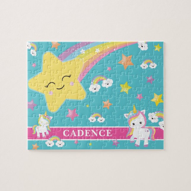 Magical Rainbow Unicorn Personalised Kids Jigsaw Puzzle (Horizontal)