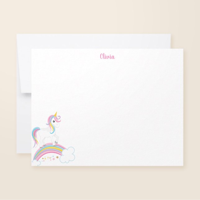 Magical Rainbow Unicorn Personalised Stationery Card (Creator Uploaded)