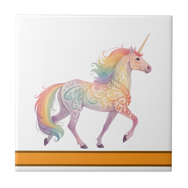 Magical Rainbow Unicorn  Personalised  Tile (Front)