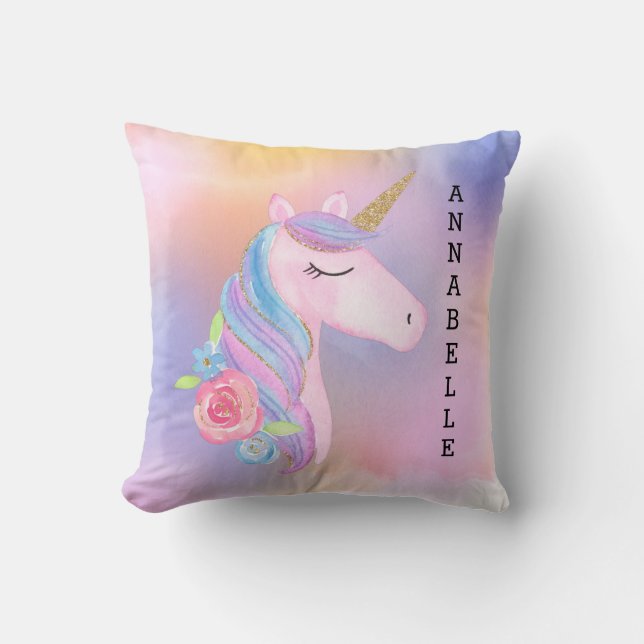 Magical Rainbow Unicorn Pillow Throw (Front)