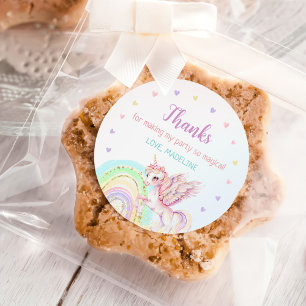 Magical Rainbow Unicorn Pink Gold Birthday Party Classic Round Sticker