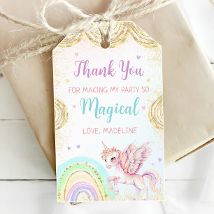 Magical Rainbow Unicorn Pink Gold Birthday Party Gift Tags