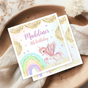 Magical Rainbow Unicorn Pink Gold Birthday Party Napkin