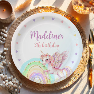 Magical Rainbow Unicorn Pink Gold Birthday Party Paper Plate