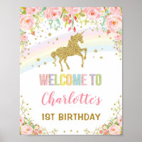 Magical Rainbow Unicorn Pink Gold Floral Welcome