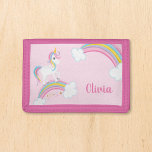 Magical Rainbow Unicorn Pink Personalised Girls Trifold Wallet<br><div class="desc">A cute unicorn wallet with stars and a rainbow on a light pink background. Personalise with her name to make a fun gift for a little girl.</div>