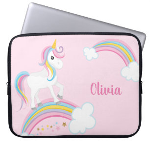Magical Rainbow Unicorn Pink Personalised Laptop Sleeve