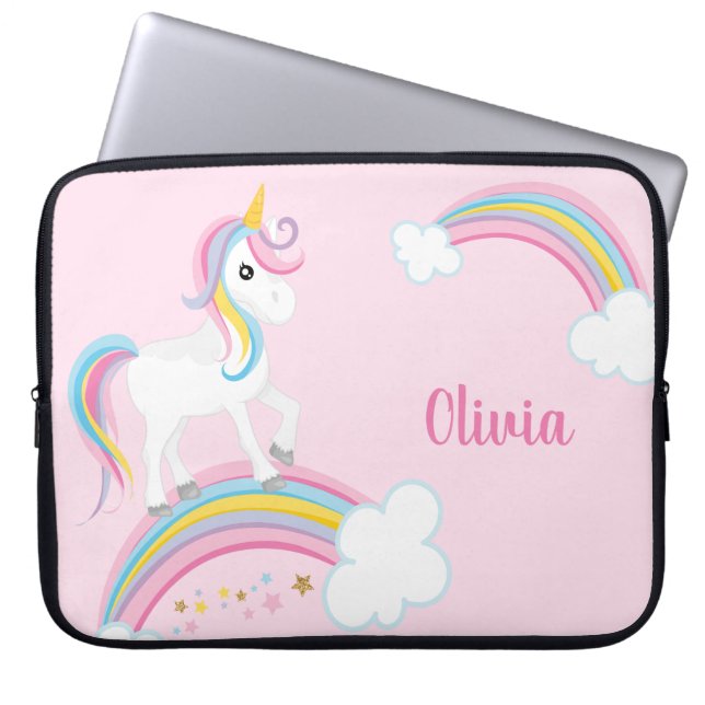Magical Rainbow Unicorn Pink Personalised Laptop Sleeve (Front)