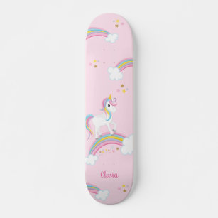 Magical Rainbow Unicorn Pink Personalised Skateboard