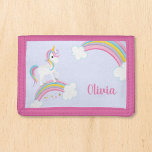 Magical Rainbow Unicorn Purple Personalised Girls Trifold Wallet<br><div class="desc">A cute unicorn wallet with stars and a rainbow on a light purple background. Personalise with her name to make a fun gift for a little girl.</div>