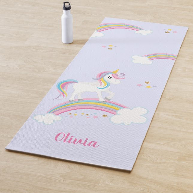 Magical Rainbow Unicorn Purple Personalised Yoga Mat (In Situ)