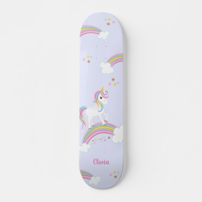Magical Rainbow Unicorn Purple Personalized Skateboard (Front)