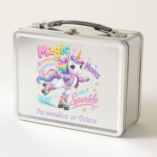 Magical Rainbow Unicorn Roller Skates Personalise Metal Lunch Box