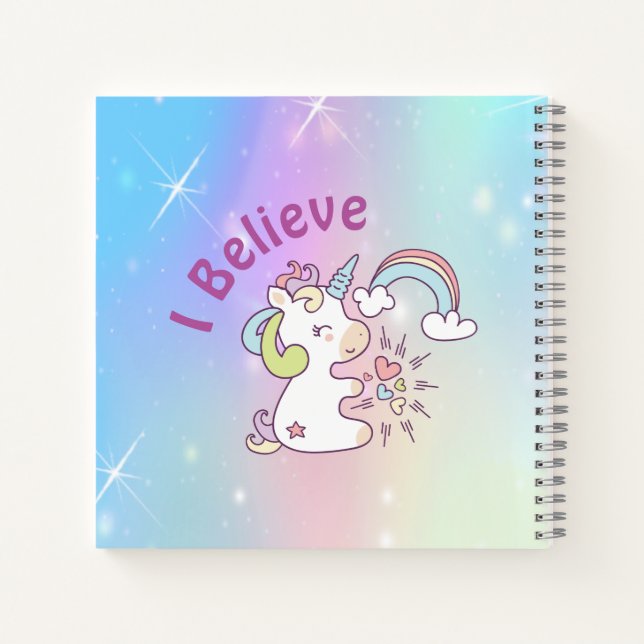 Magical Rainbow Unicorn Spiral Notebook (Back)