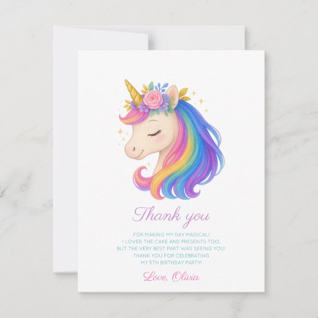 Magical Rainbow Unicorn Thank You Card (Front)