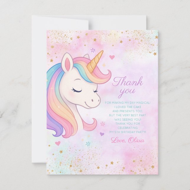 Magical Rainbow Unicorn Thank You Card (Front)