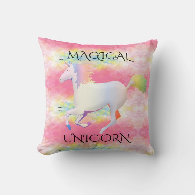 Magical Rainbow unicorn  throw pillow. Cushion (Front)