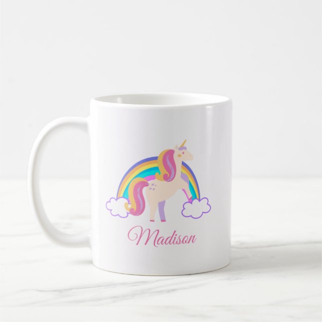 Magical Rainbow Unicorn Whimsical Personalised  Coffee Mug (Left)