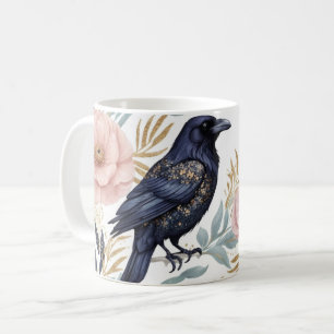 Magical Raven and Floral Elegance Coffee Mug