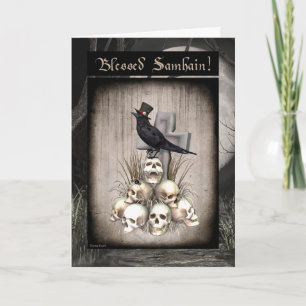 Magical Raven and Skulls Samhain Blank Card