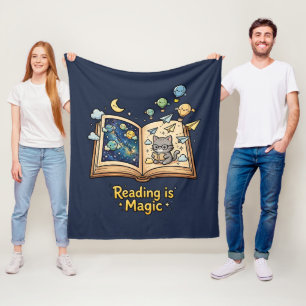 Magical Reading Adventure - Kawaii Bookish Design Fleece Blanket