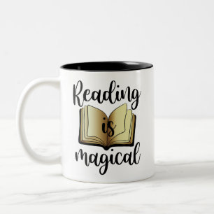Magical Reading Black Gold Script Book Lover Two-Tone Coffee Mug
