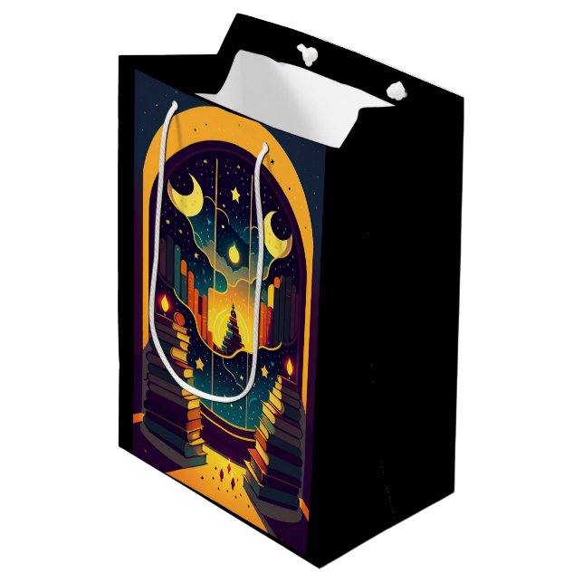 Magical Realm Of Books Black Medium Gift Bag (Front Angled)