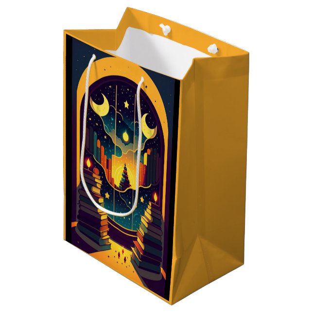 Magical Realm Of Books Yellow Medium Gift Bag (Front Angled)