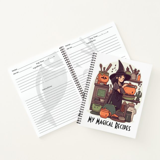 Magical Recipes Kitchen Witch Cookbook Notebook (Inside)