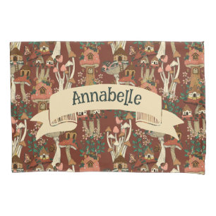 Magical Red Cottage Core Floral Mushroom Pattern  Pillowcase