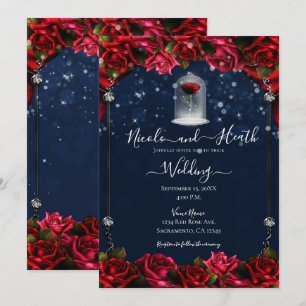 Magical Red Rose White Gold Silver Blue Wedding  Invitation