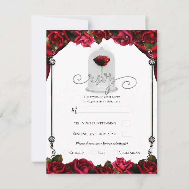 Magical Red Rose White Gold Silver Party RSVP  Invitation (Front)
