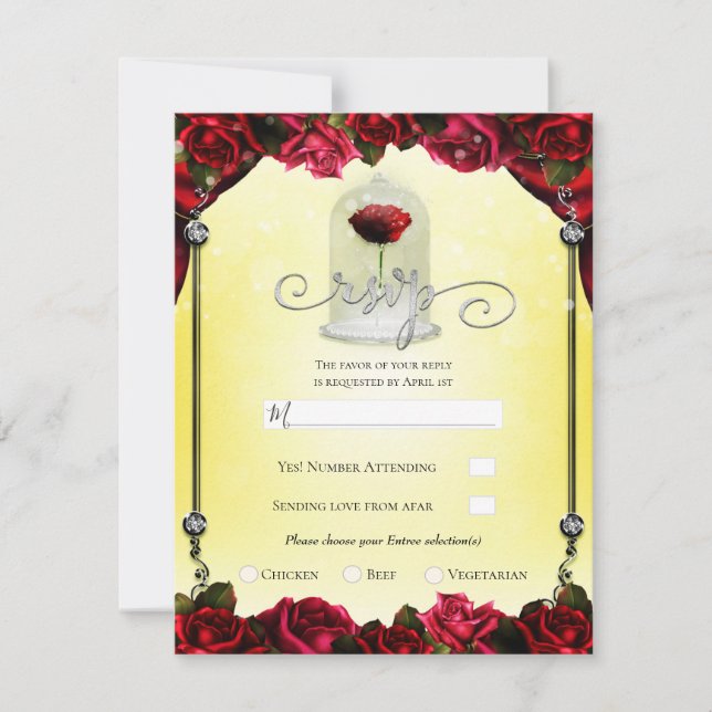 Magical Red Rose White Gold Silver Party RSVP  Invitation (Front)