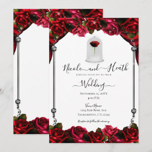 Magical Red Rose White Gold Silver White Wedding Invitation