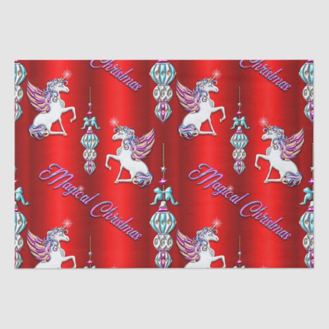 Magical Red Unicorn Christmas Tissue Paper (Front)