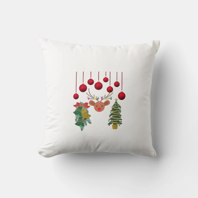 Magical Reindeer Bells and Christmas Tree Design  Cushion (Front)