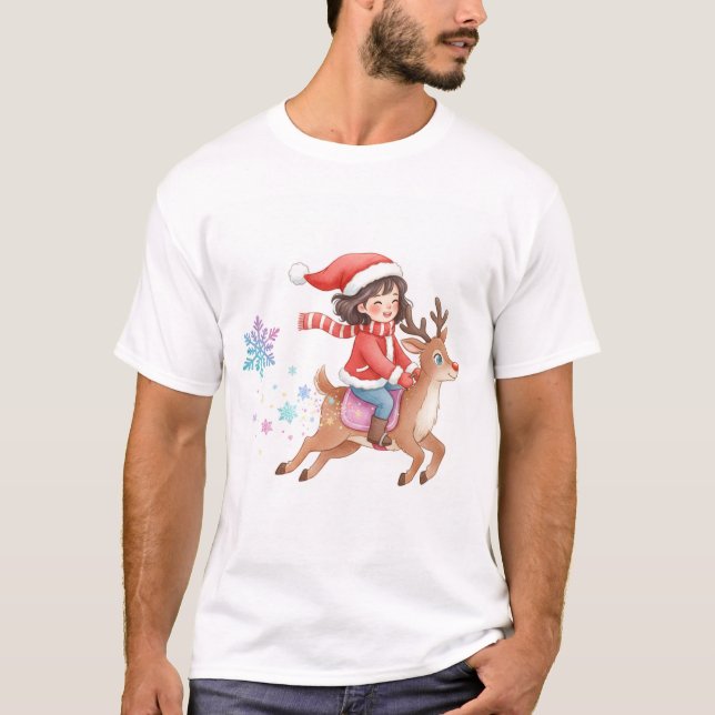 Magical Reindeer Ride Christmas T-Shirt. T-Shirt (Front)