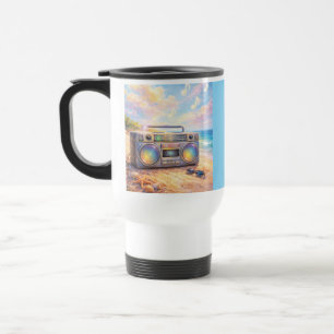 Magical Retro Boombox Playing Music On Beach Travel Mug
