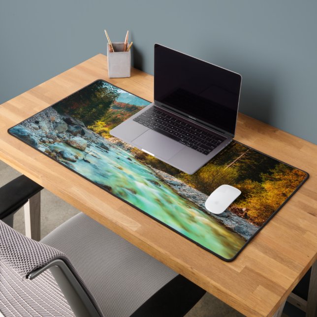 Magical river in autumn forest desk mat (Office 2)