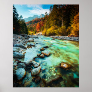 Magical river in autumn forest poster