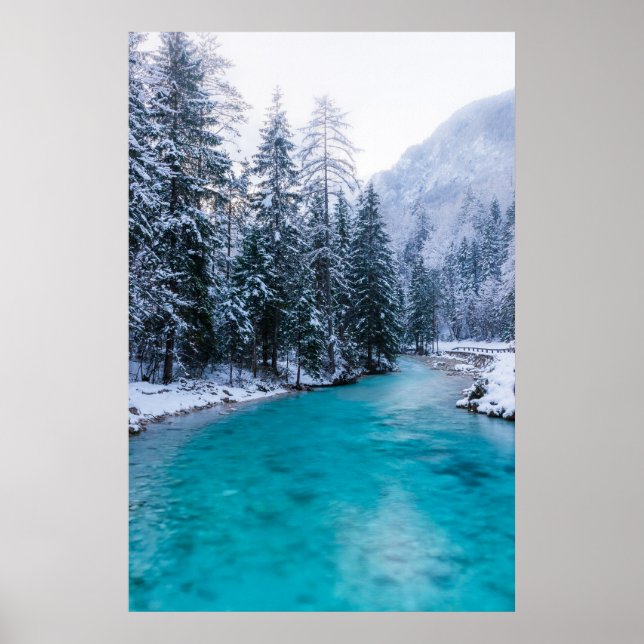 Magical river in enchanted winter forest poster (Front)