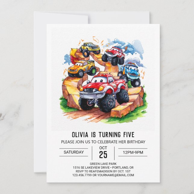 Magical Road Monster Truck Birthday Invitation (Front)