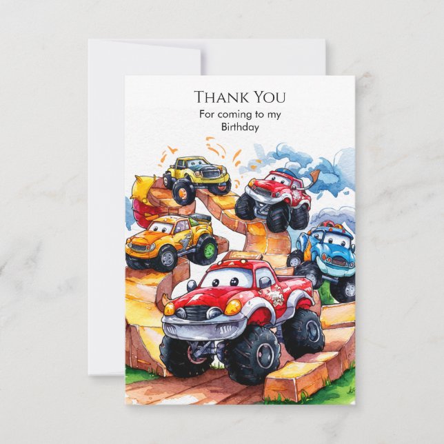Magical Road Monster Truck Birthday Thank You Card (Front)