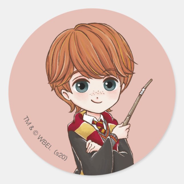 Magical Ron Weasley Watercolor Classic Round Sticker (Front)