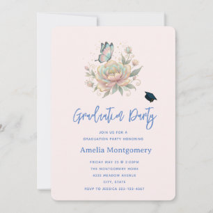 Magical Rose and Butterfly Pastel Color Graduation Invitation