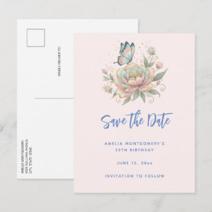 Magical Rose and Butterfly Pastel Colors Announcement Postcard