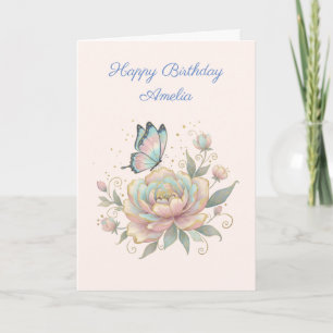 Magical Rose and Butterfly Pastel Colors Birthday Card