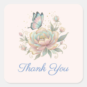 Magical Rose and Butterfly Pastel Colors Thank You Square Sticker