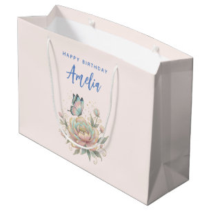 Magical Rose and Butterfly Pastel Colours Birthday Large Gift Bag